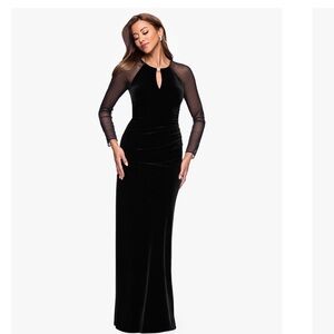 Elegant Black Mesh-Sleeve Evening Gown